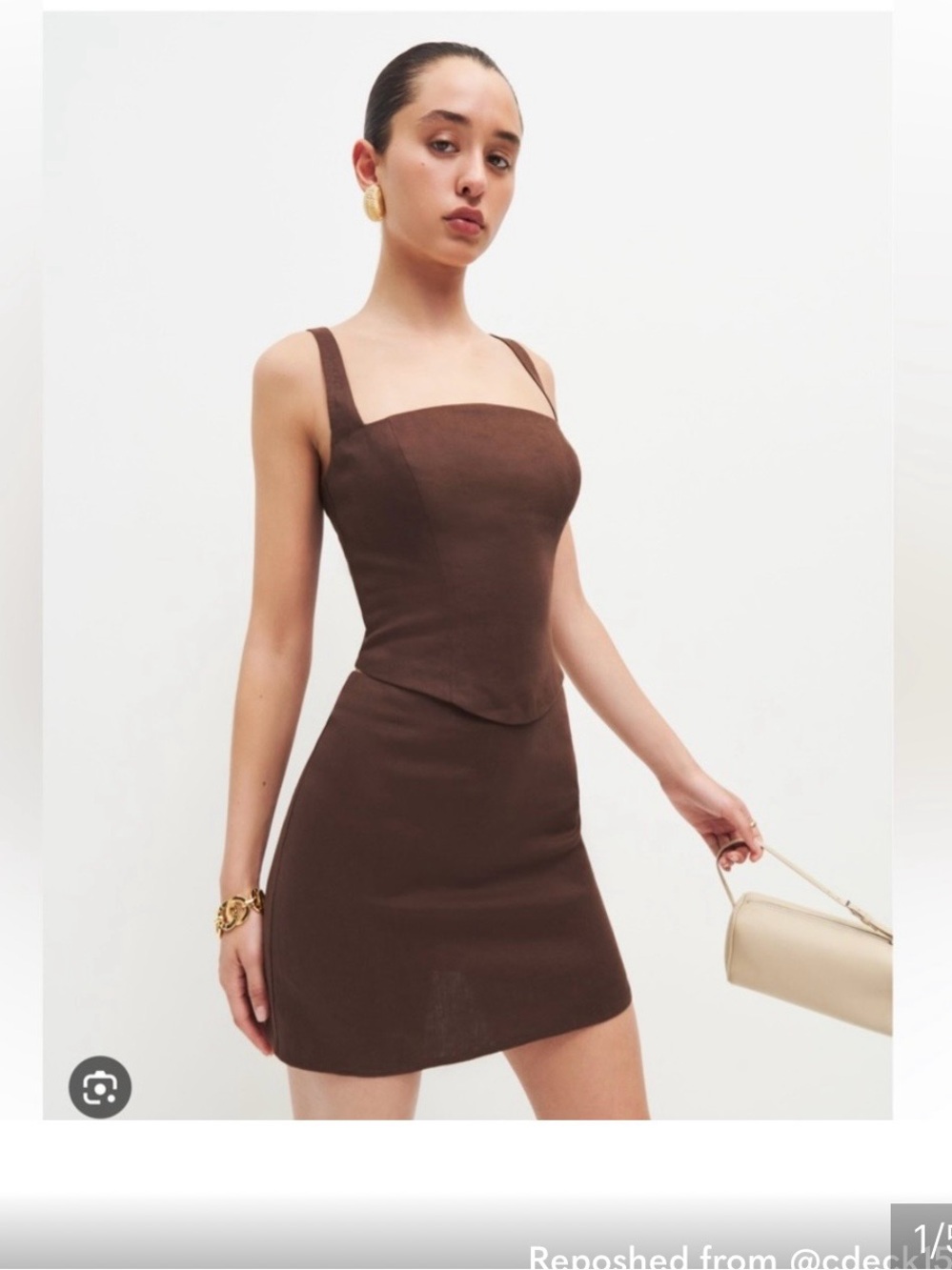 Reformation Brown Square-Neck Mini Dress - Sleek Women's Dress - Picture 1 of 1